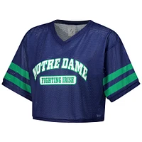 Women's ZooZatz Navy Notre Dame Fighting Irish Mesh Cropped V-Neck T-Shirt