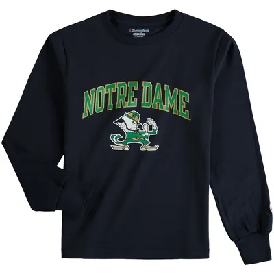 Notre Dame Fighting Irish Champion Youth Arch Logo Mascot Long Sleeve T-Shirt - Navy