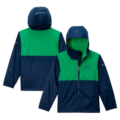 Youth Columbia Navy Notre Dame Fighting Irish Rainy Fields Lined Omni-Tech Full-Zip Hoodie Jacket