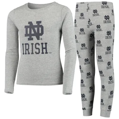 Notre Dame Fighting Irish Youth Long Sleeve T-Shirt & Pant Sleep Set - Heathered Gray