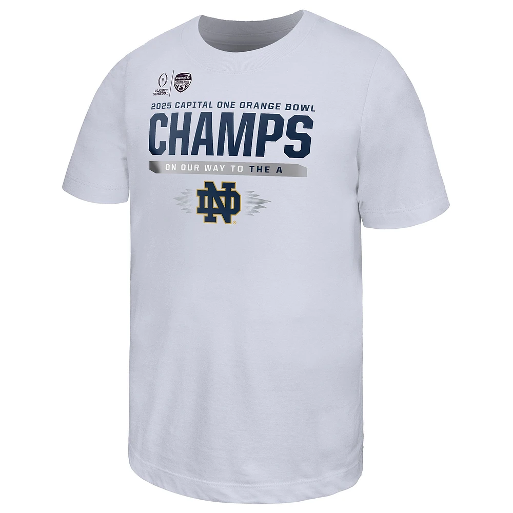 T-shirt Nike blanc pour jeunes de l'équipe football universitaire Fighting Irish Notre Dame les éliminatoires 2025 Orange Bowl Champions