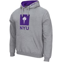 Men's Colosseum Heathered Gray NYU Violets Arch & Logo 3.0 Pullover Hoodie