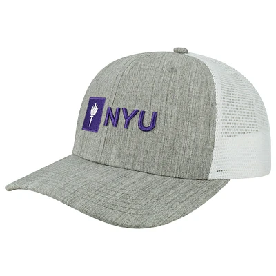 Men's Legacy Athletic Heather Gray/White NYU Violets The Champ Trucker Snapback Hat