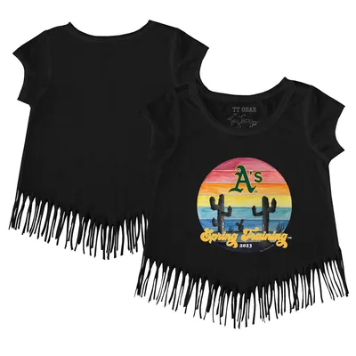 Oakland Athletics Tiny Turnip Girls Toddler 2023 Spring Training Fringe T-Shirt - Black