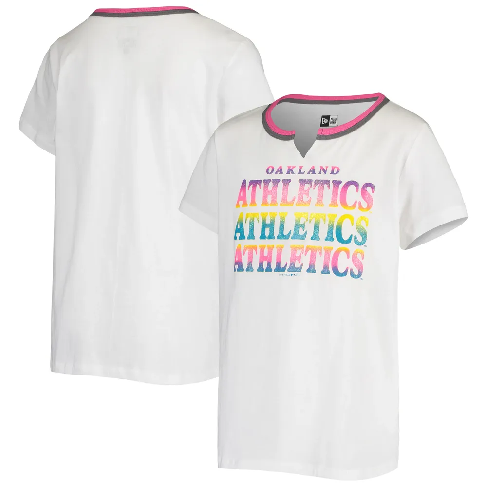 Girls Youth New Era Pink Oakland Athletics Jersey Stars V-Neck T-Shirt