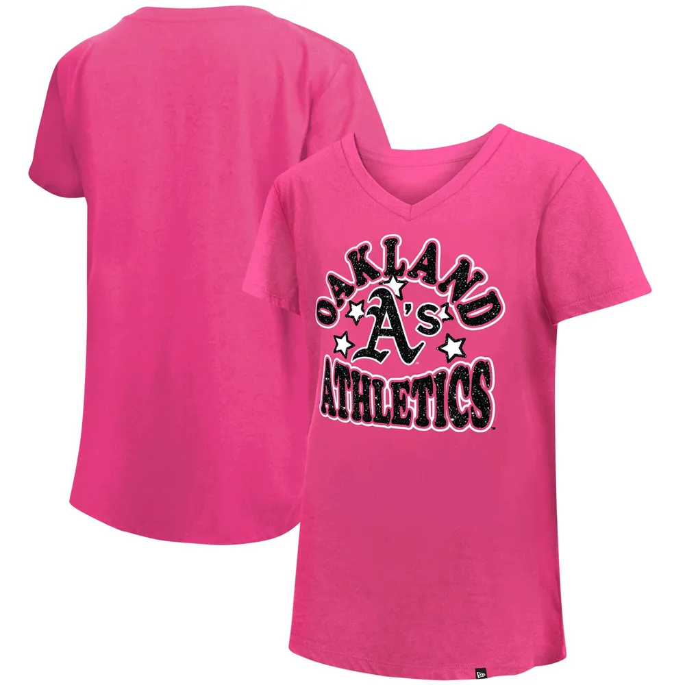 Oakland Athletics New Era Girls Youth Jersey Stars V-Neck T-Shirt - Pink