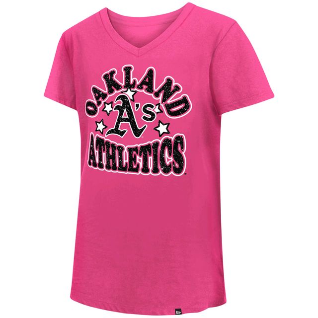 New Era Girls Youth New Era Pink Colorado Rockies Jersey Stars V-Neck  T-Shirt