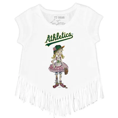 Oakland Athletics Tiny Turnip Girls Youth Babes Fringe T-Shirt - White