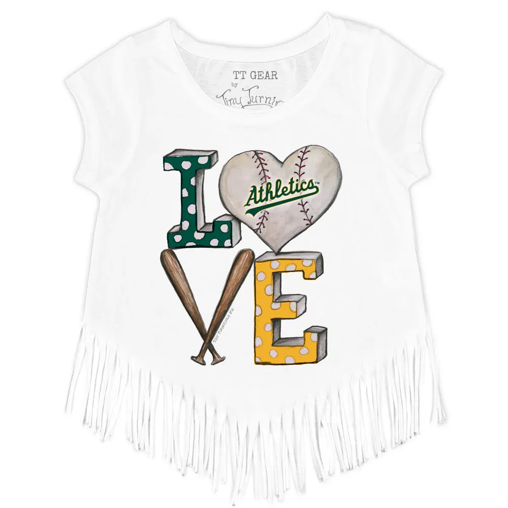 Girls Youth Tiny Turnip White Atlanta Braves Baseball Love Fringe T-Shirt Size: Medium