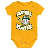 Ensemble de trois bodies pour bébé, couleur or/vert/blanc, joueur ligue mineure des Oakland Athletics