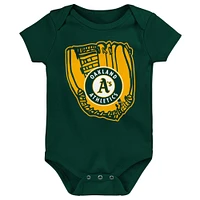 Ensemble de trois bodies pour bébé, couleur or/vert/blanc, joueur ligue mineure des Oakland Athletics