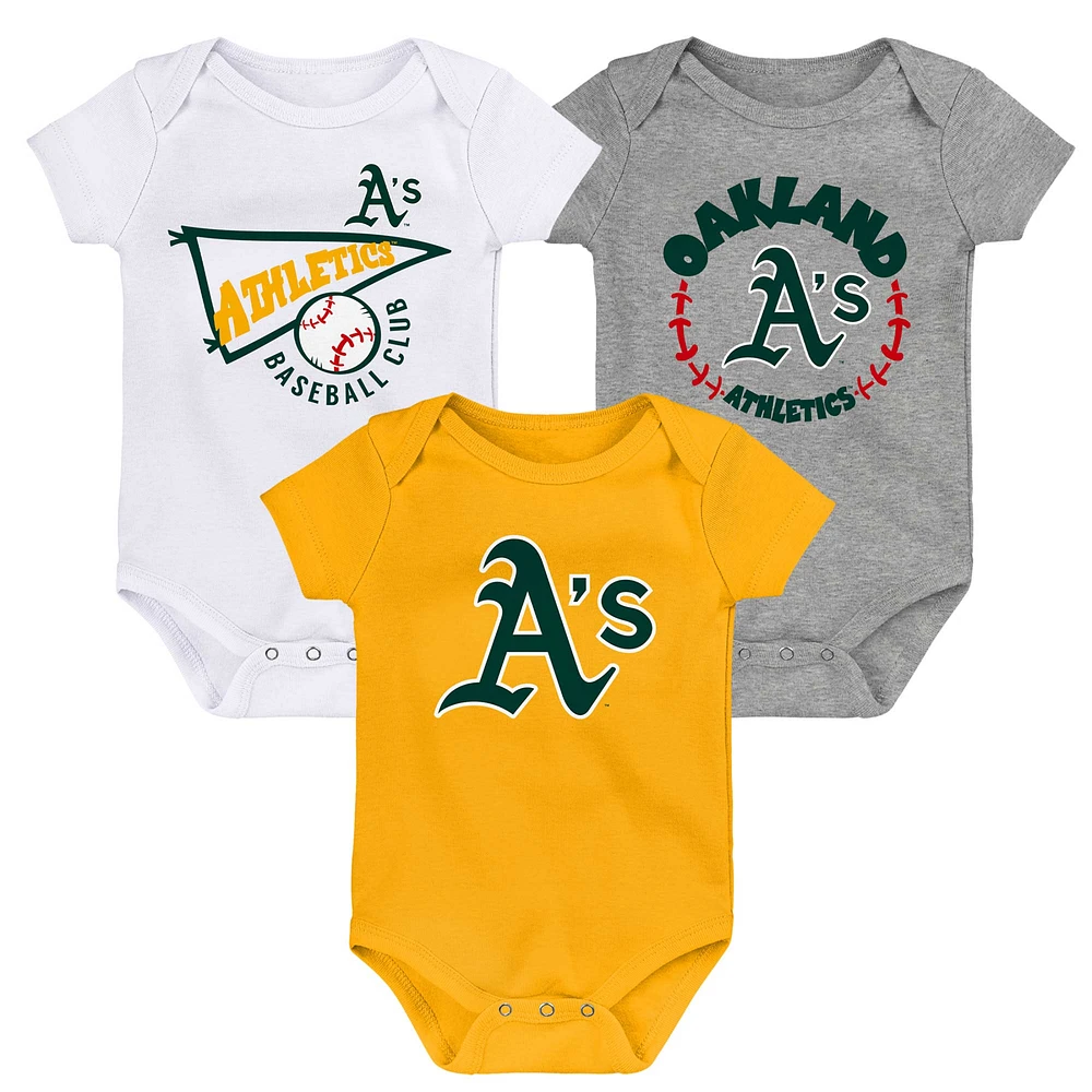 Ensemble de 3 bodies pour bébé Oakland Athletics Biggest Little Fan, couleur or/blanc/gris chiné