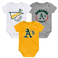 Infant Gold/White/Heather Gray Oakland Athletics Biggest Little Fan 3-Pack Bodysuit Set