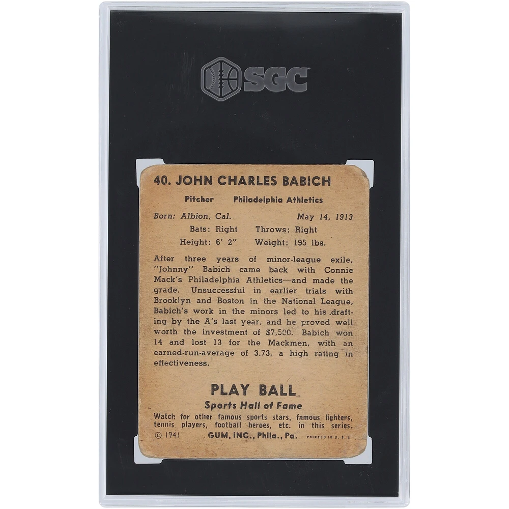 Johnny Babich Athletics 1941 Play Ball #40 SGC Authenticated 1 Card