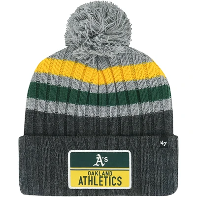 Bonnet en tricot à revers gris Oakland Athletics Stack '47 pour homme avec pompon