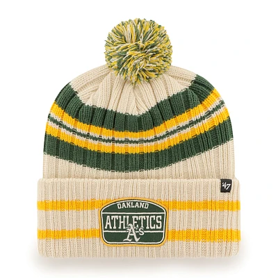 Bonnet tricoté à revers avec pompon Oakland Athletics Home Patch '47 Natural pour homme