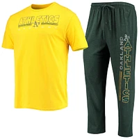 Ensemble de nuit pour homme Concepts Sport Green/Gold Oakland Athletics Meter T-shirt et pantalon