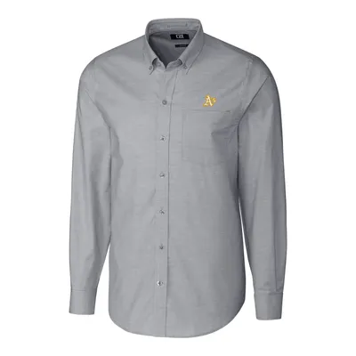 Oakland Athletics Cutter & Buck Big Tall Stretch Oxford Long Sleeve Button-Down Shirt - Charcoal