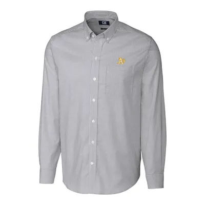 Oakland Athletics Cutter & Buck Big Tall Stretch Oxford Striped Long Sleeve Button-Down Shirt - Charcoal