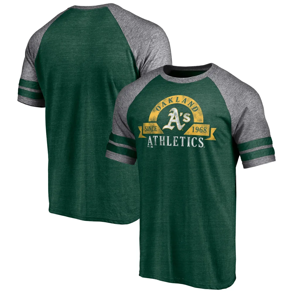 Lids Oakland Athletics Fanatics Branded Utility Two-Stripe Raglan Tri-Blend  T-Shirt - Heather Green