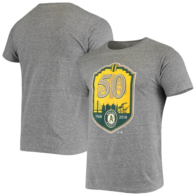 Lids Oakland Athletics Fanatics Branded Utility Two-Stripe Raglan Tri-Blend  T-Shirt - Heather Green