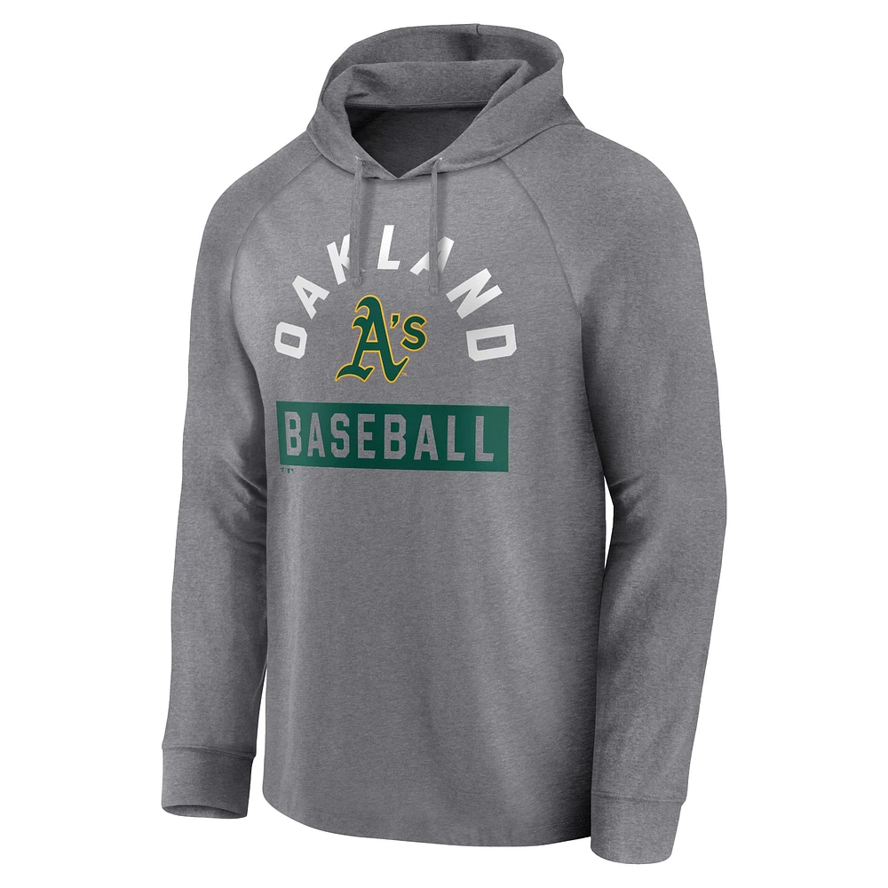 Sweat à capuche raglan No Time Off gris pour homme Fanatics des Oakland Athletics