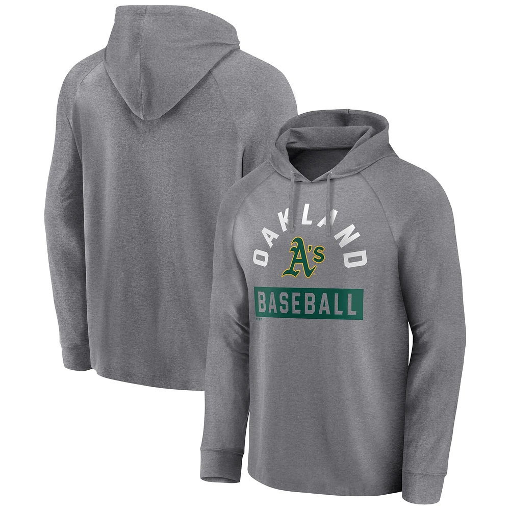 Sweat à capuche raglan No Time Off gris pour homme Fanatics des Oakland Athletics