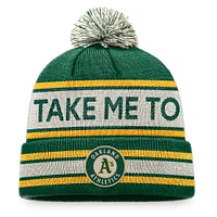 Bonnet en tricot à revers avec slogan Oakland Athletics Hometown vert/naturel pour homme Fanatics avec pompon