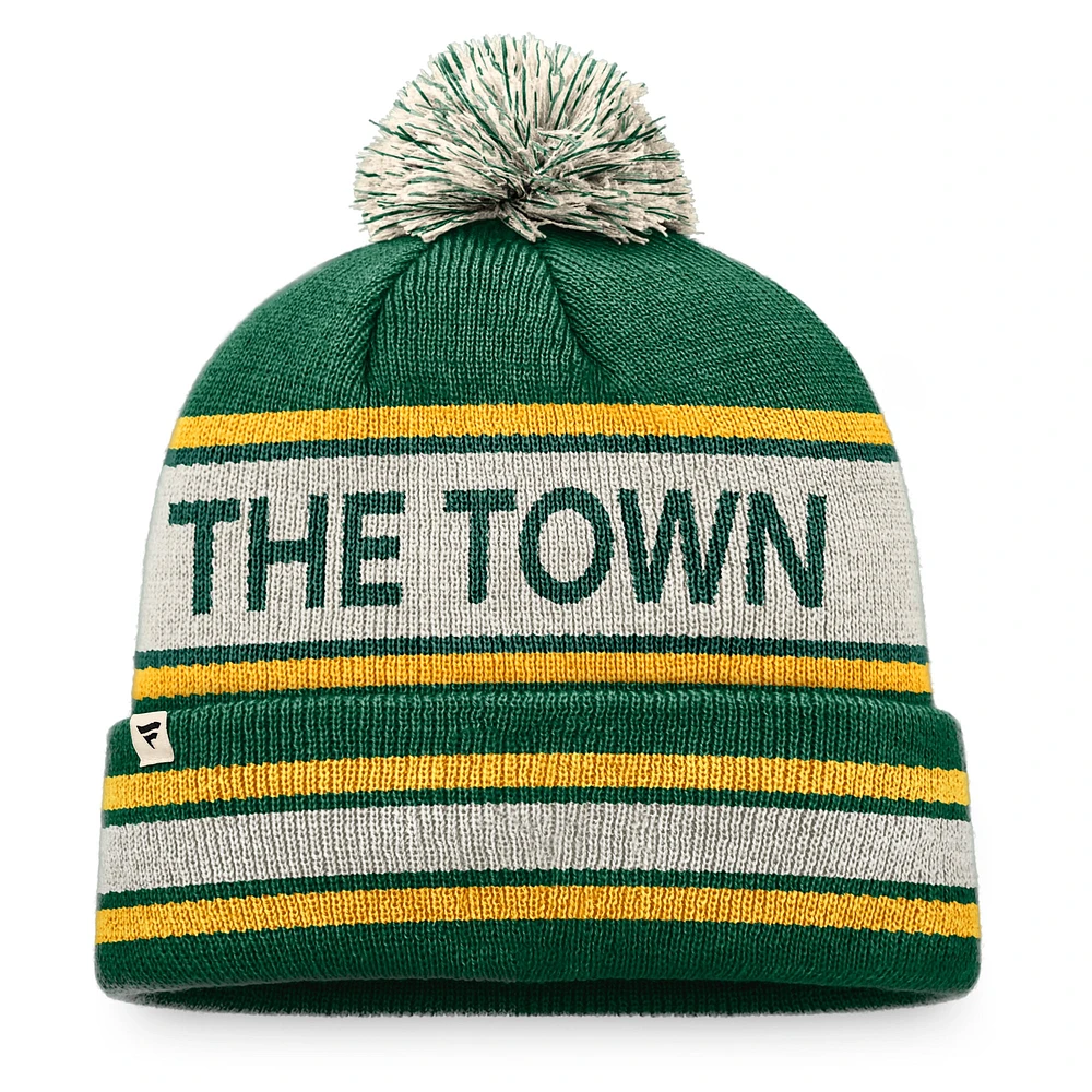 Men's Fanatics Green/Natural Oakland Athletics Hometown Slogan Cuffed Knit Hat with Pom