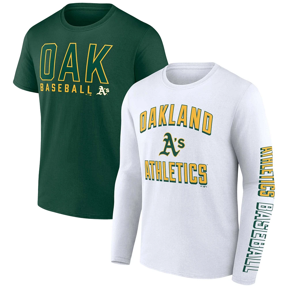 Men's Fanatics Green/White Oakland Athletics Two-Pack Combo T-Shirt Set