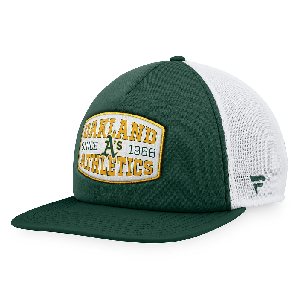 Casquette snapback de camionneur Fanatics Green Oakland Athletics avec patch en mousse sur le devant pour hommes