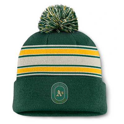 Men's Fanatics  Green Oakland Athletics Fundamental Patch Cuffed Knit Hat with Pom