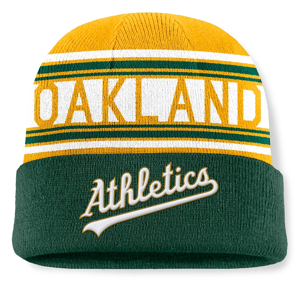 Bonnet en tricot à revers à rayures vertes pour hommes des Oakland Athletics Fundamental Team Stripe Fanatics