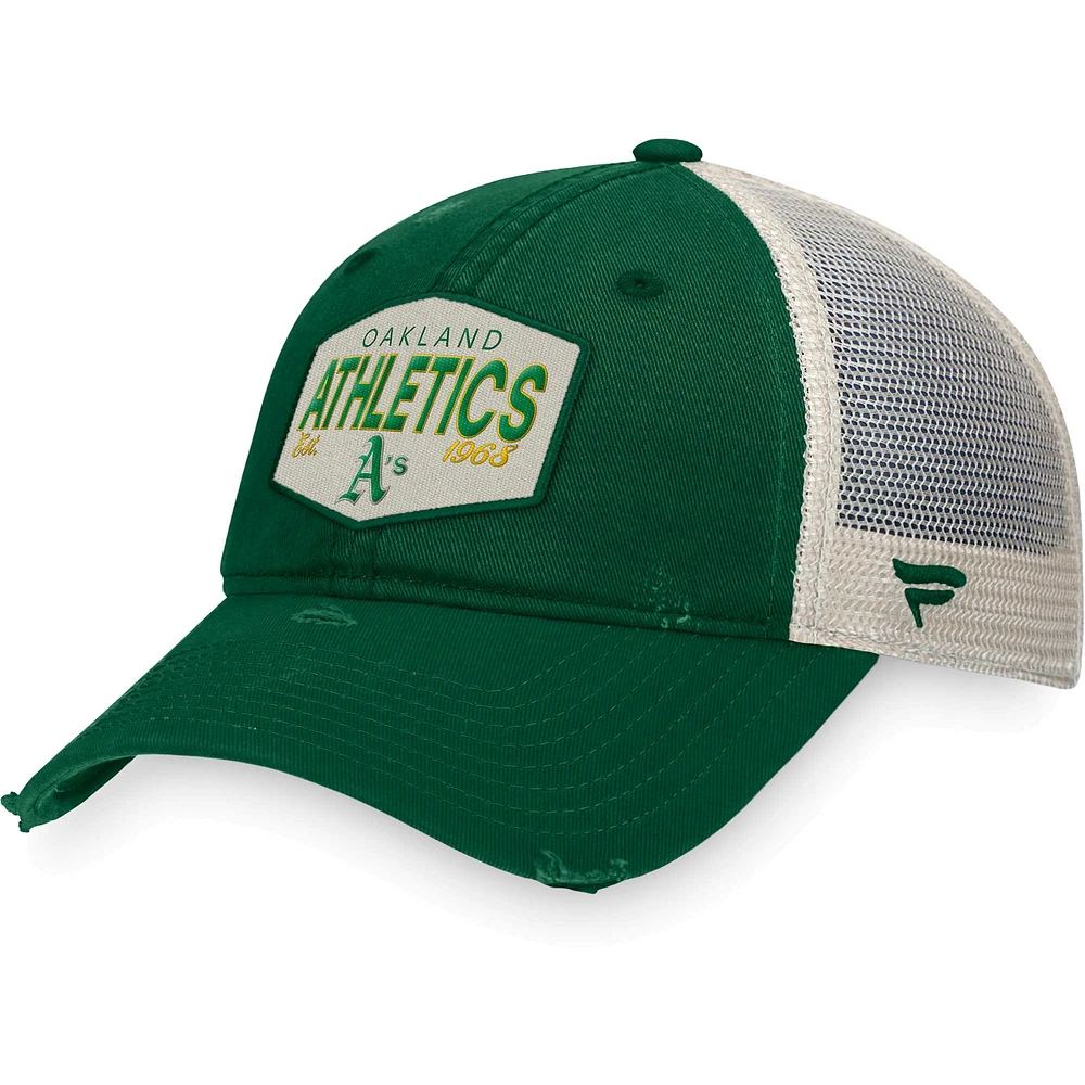 Casquette ajustable de camionneur à patch Oakland Athletics verte Fanatics pour hommes