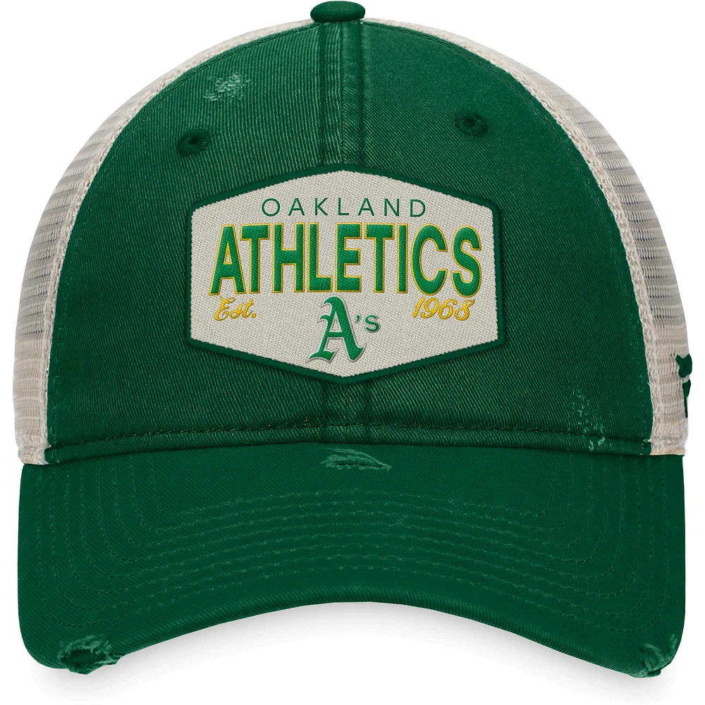 Casquette ajustable de camionneur à patch Oakland Athletics verte Fanatics pour hommes