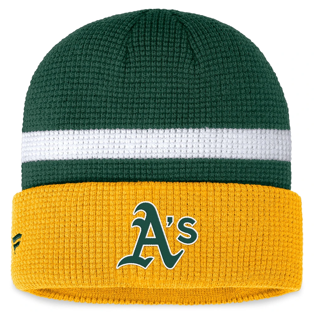 Bonnet en tricot gaufré à revers vert Oakland Athletics Fanatics pour hommes