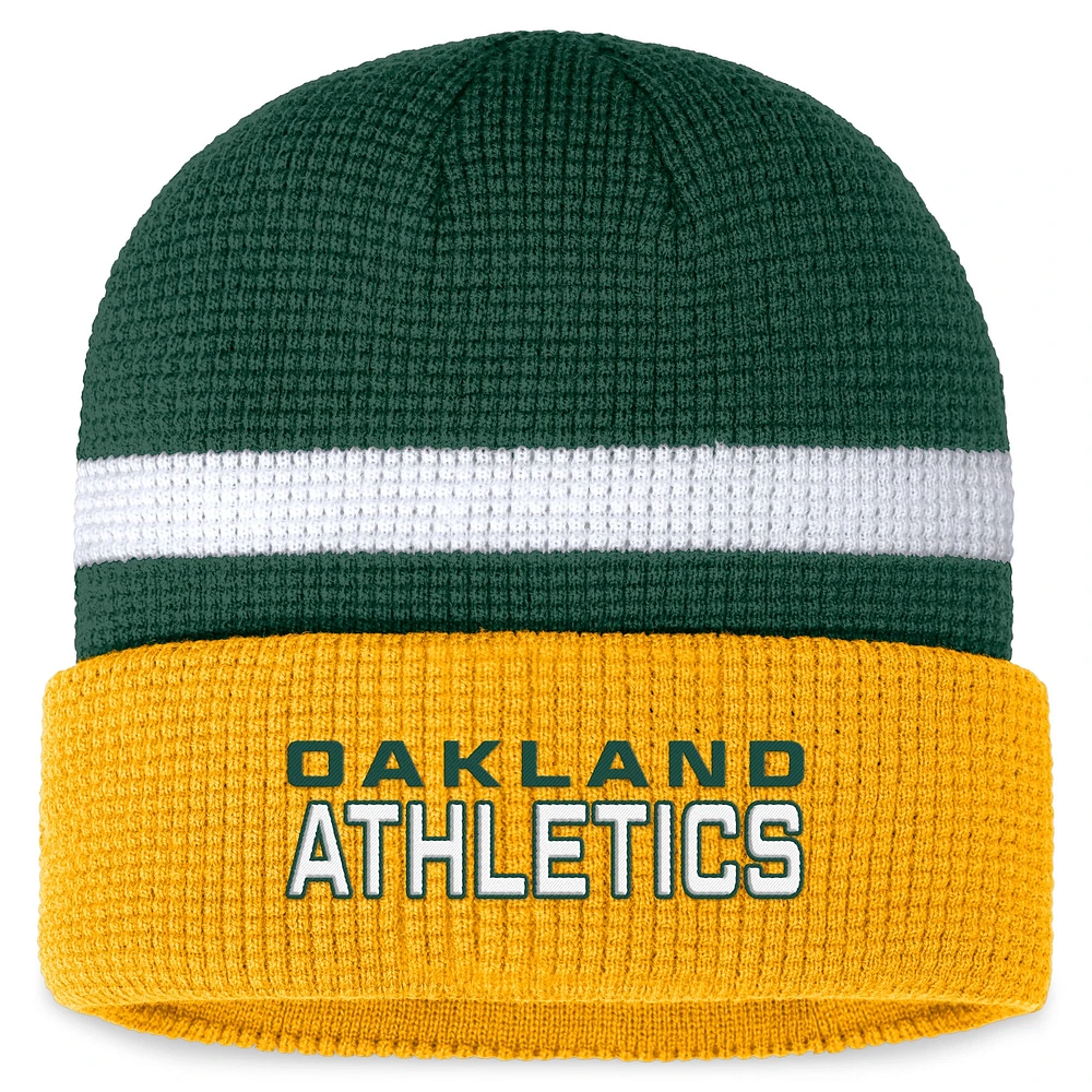 Bonnet en tricot gaufré à revers vert Oakland Athletics Fanatics pour hommes