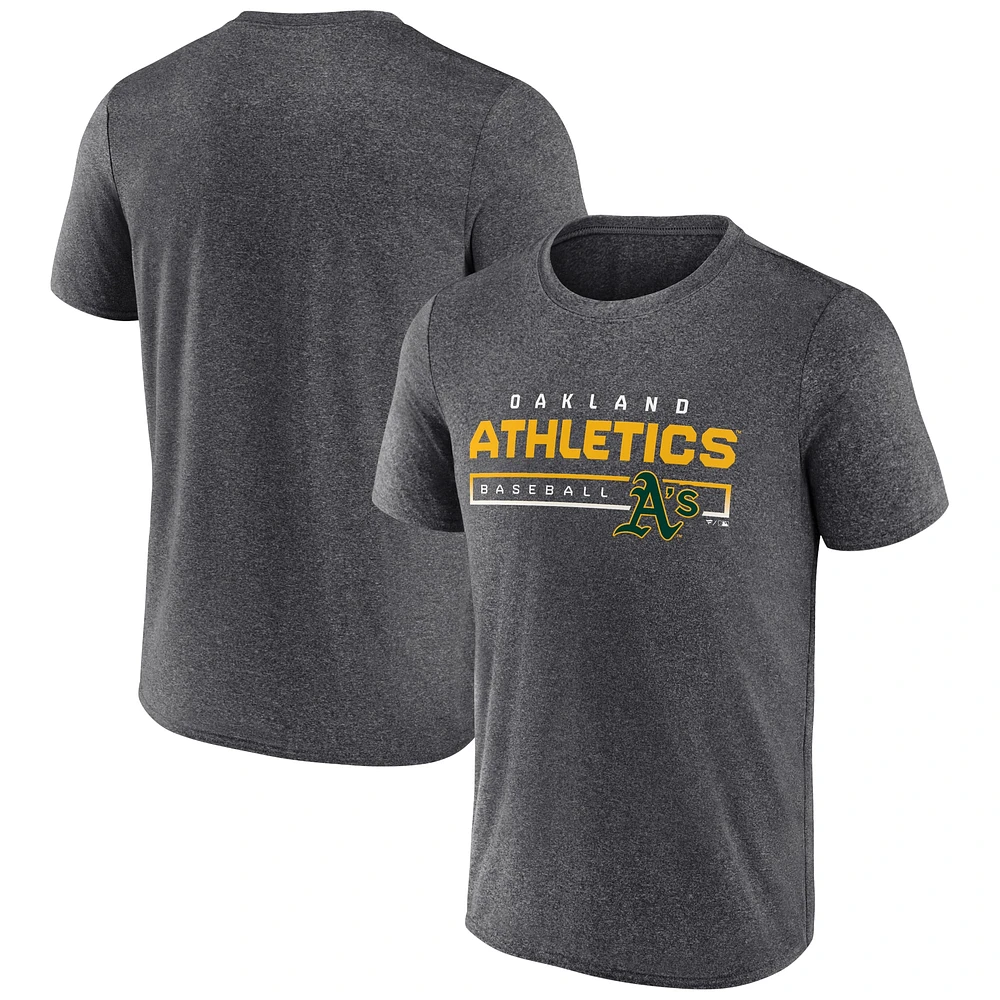 T-shirt synthétique durable Oakland Athletics Fanatics Heathered Anthracite pour homme