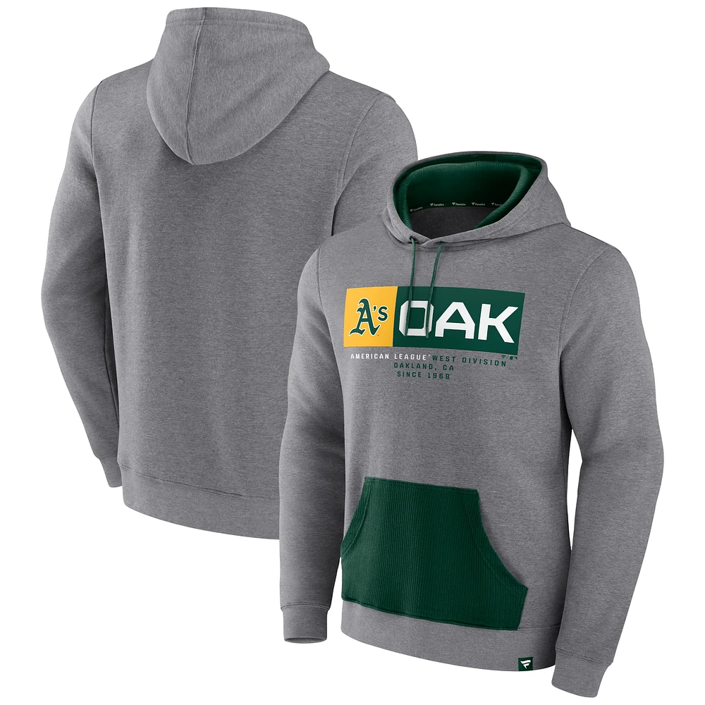 Men's Fanatics Heathered Gray Oakland Athletics Iconic Steppin Up Fleece Pullover Hoodie