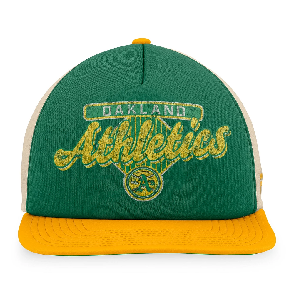 Casquette de camionneur à pression Talley en mousse pour homme Fanatics Kelly Green/Gold Oakland Athletics Cooperstown Collection