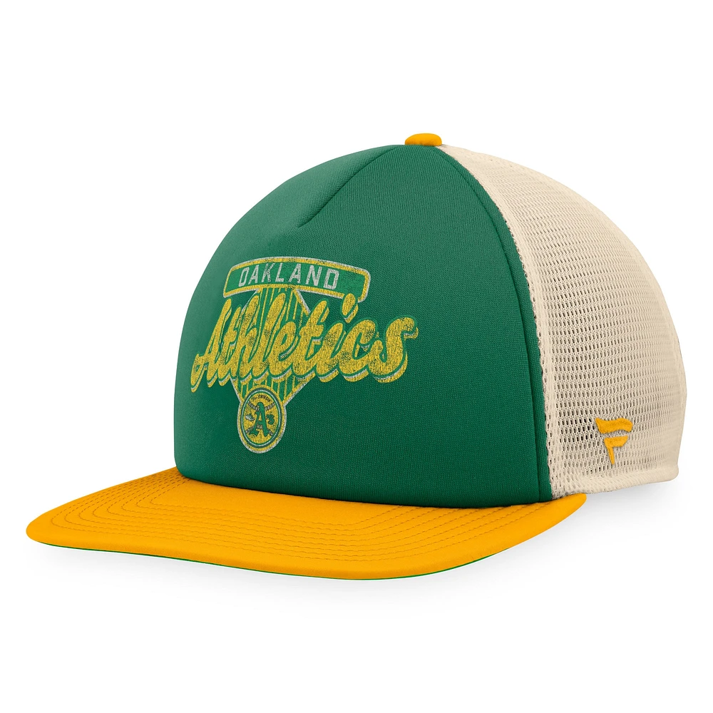 Casquette de camionneur à pression Talley en mousse pour homme Fanatics Kelly Green/Gold Oakland Athletics Cooperstown Collection