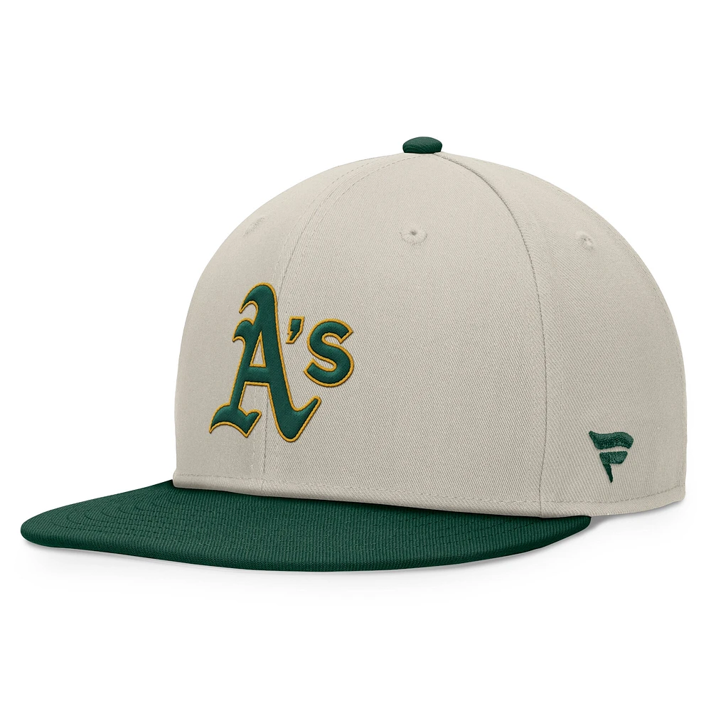 Casquette Snapback bicolore kaki/verte Fanatics pour homme des Oakland Athletics