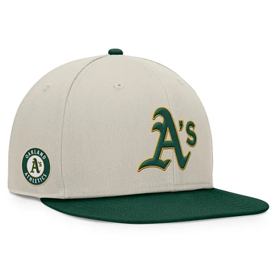 Casquette Snapback bicolore kaki/verte Fanatics pour homme des Oakland Athletics