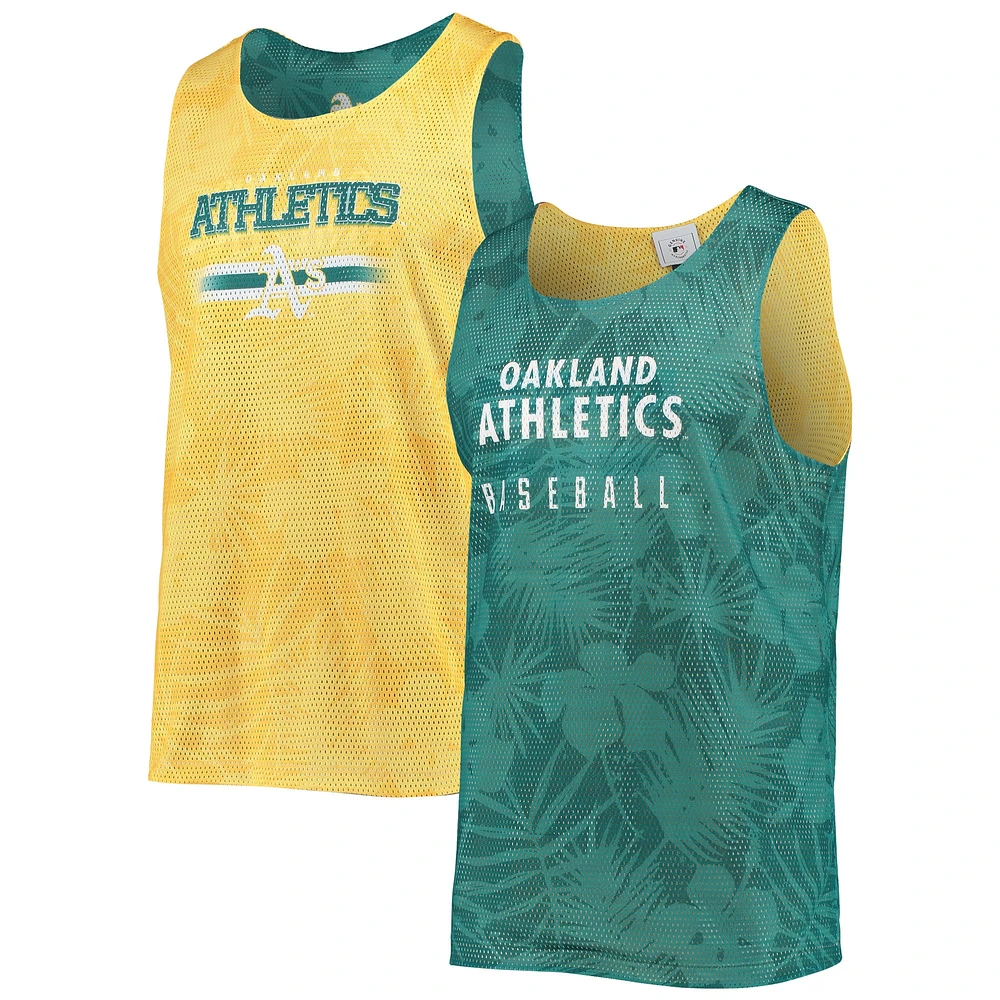 Débardeur réversible en maille florale FOCO vert/doré pour homme des Oakland Athletics