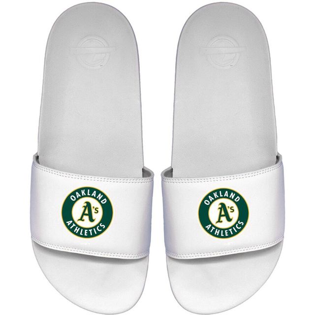 Sandales à enfiler ISlide blanches pour hommes avec devise principale des Oakland Athletics