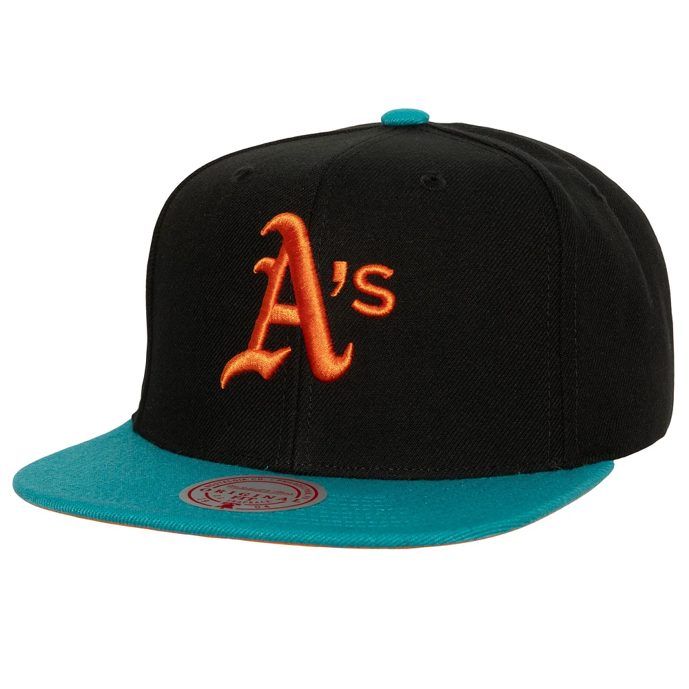 Men's Mitchell & Ness Black/Teal Oakland Athletics Citrus Cooler Snapback Hat