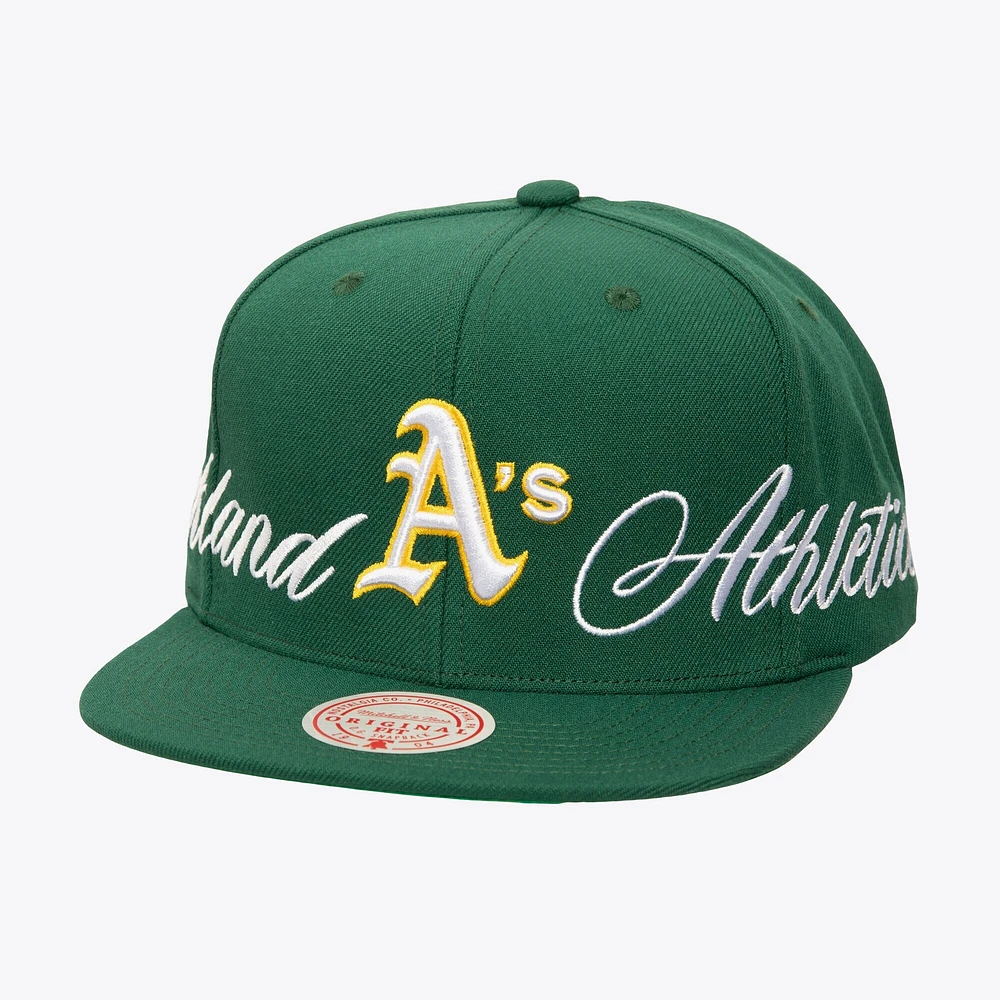 Casquette snapback Just Don x MLB Lux Script pour homme, Mitchell & Ness, Oakland Athletics, verte