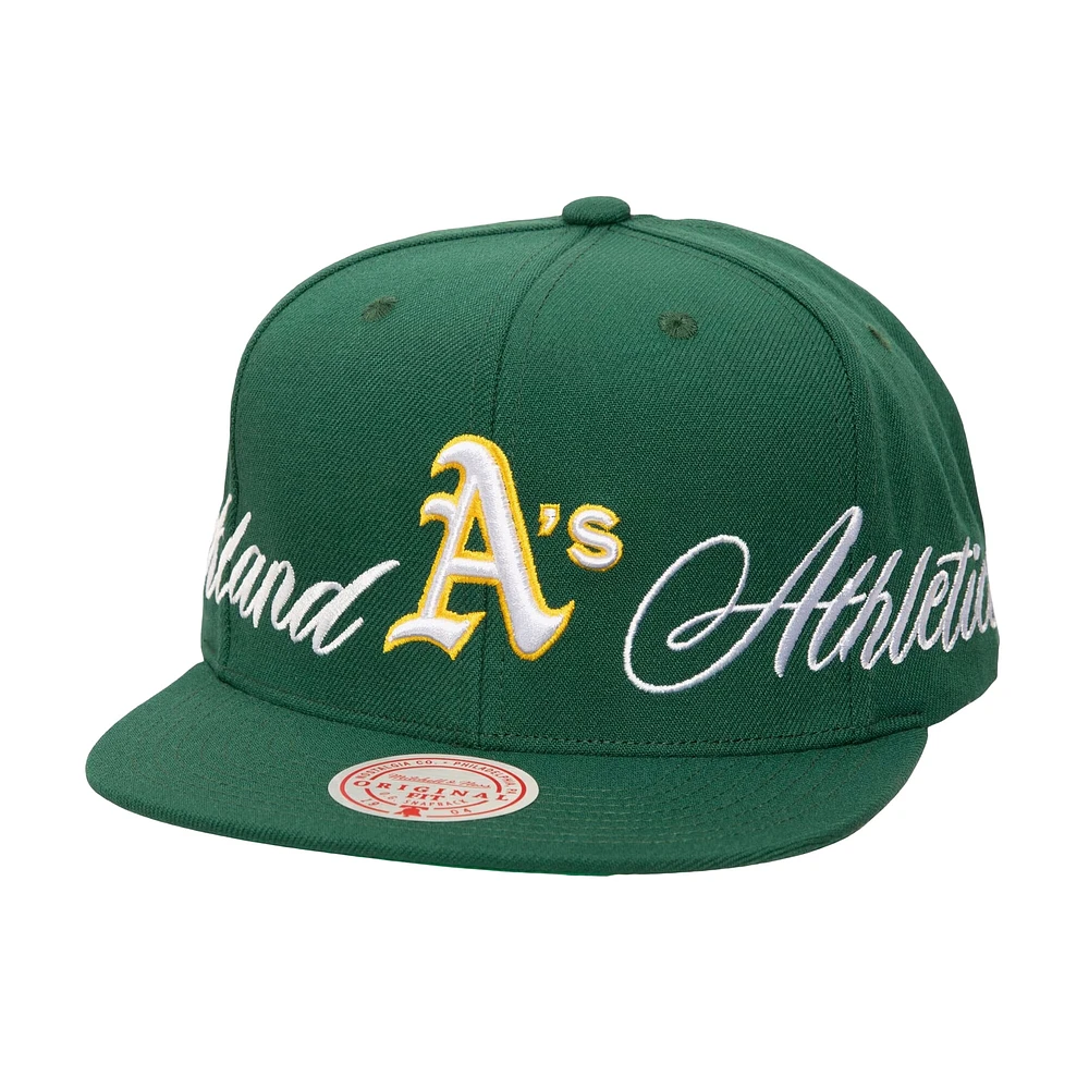 Men's Mitchell & Ness Green Oakland Athletics Just Don x MLB Lux Script Snapback Hat
