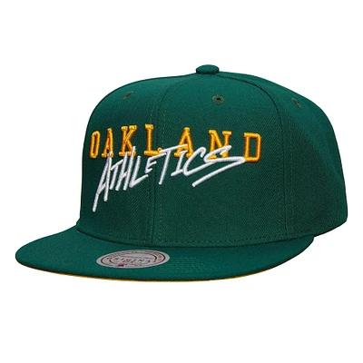 Casquette snapback verte pour homme avec logo de l'équipe des Oakland Athletics de Mitchell & Ness