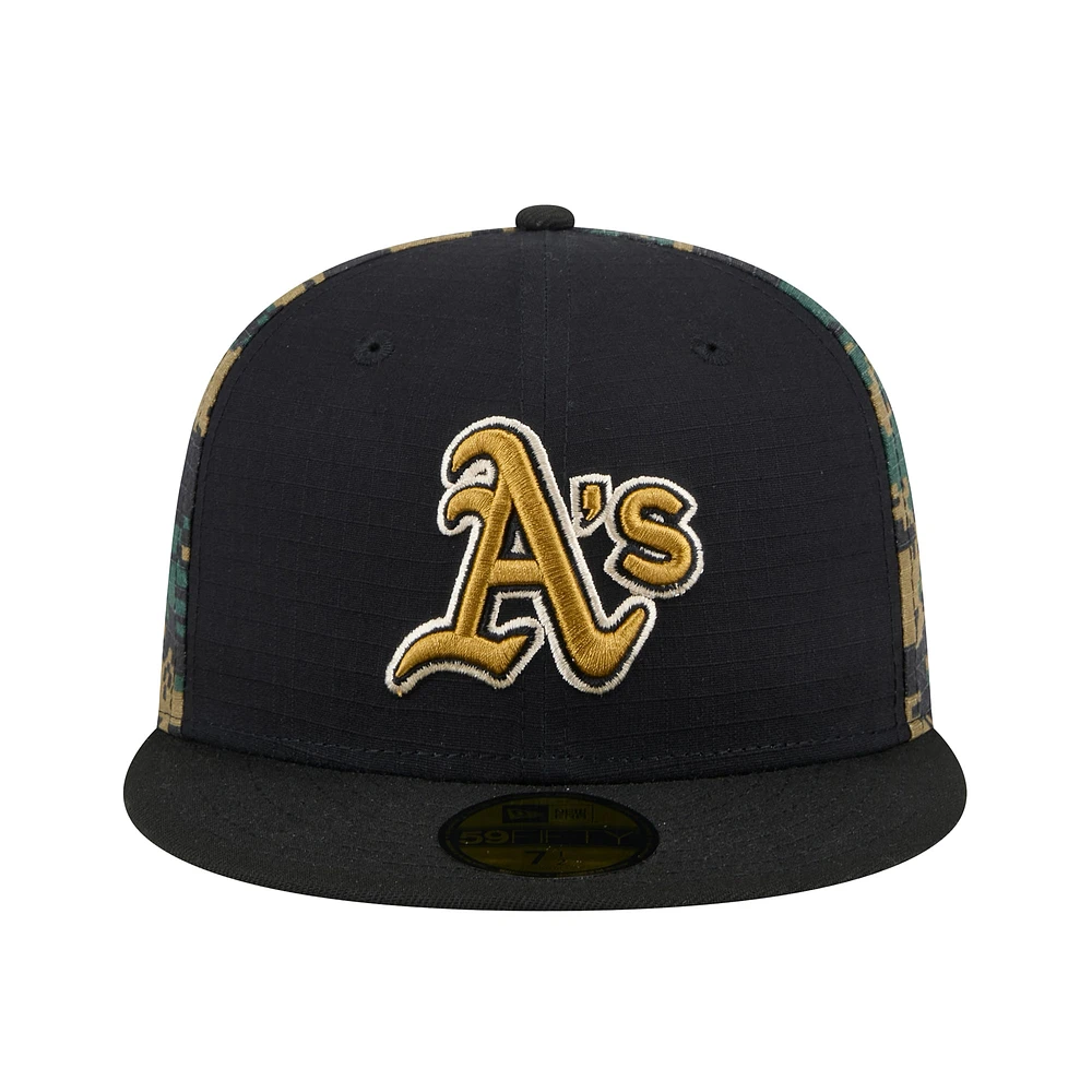 Casquette ajustée 59FIFTY Digi Camo noire des Oakland Athletics de New Era pour homme